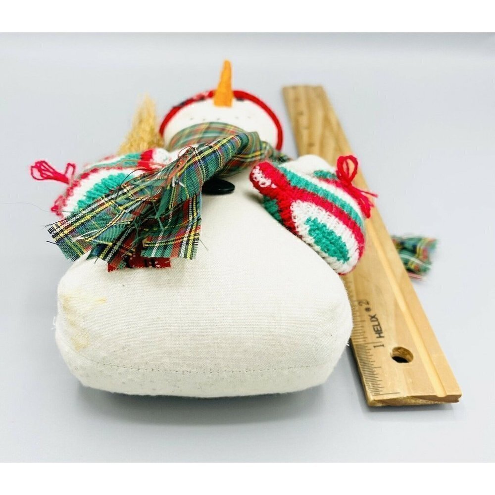 Primitive Snowman Christmas Shelf Sitter Ragdoll Rustic Plush Stuffed Beanbag - Picture 3 of 4
